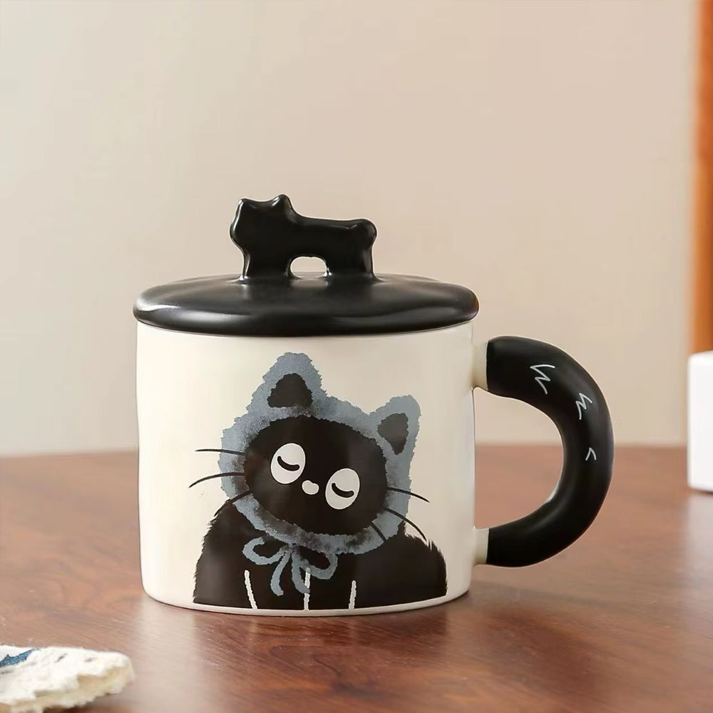 Ceramic Cat Mug with Lid