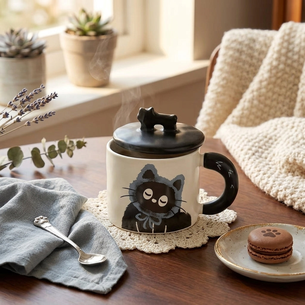 Ceramic Cat Mug with Lid