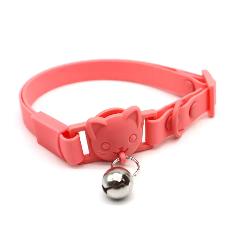 Peach waterproof cat collar with cat face buckle and silver bell from Soulpurrpose pet accessories