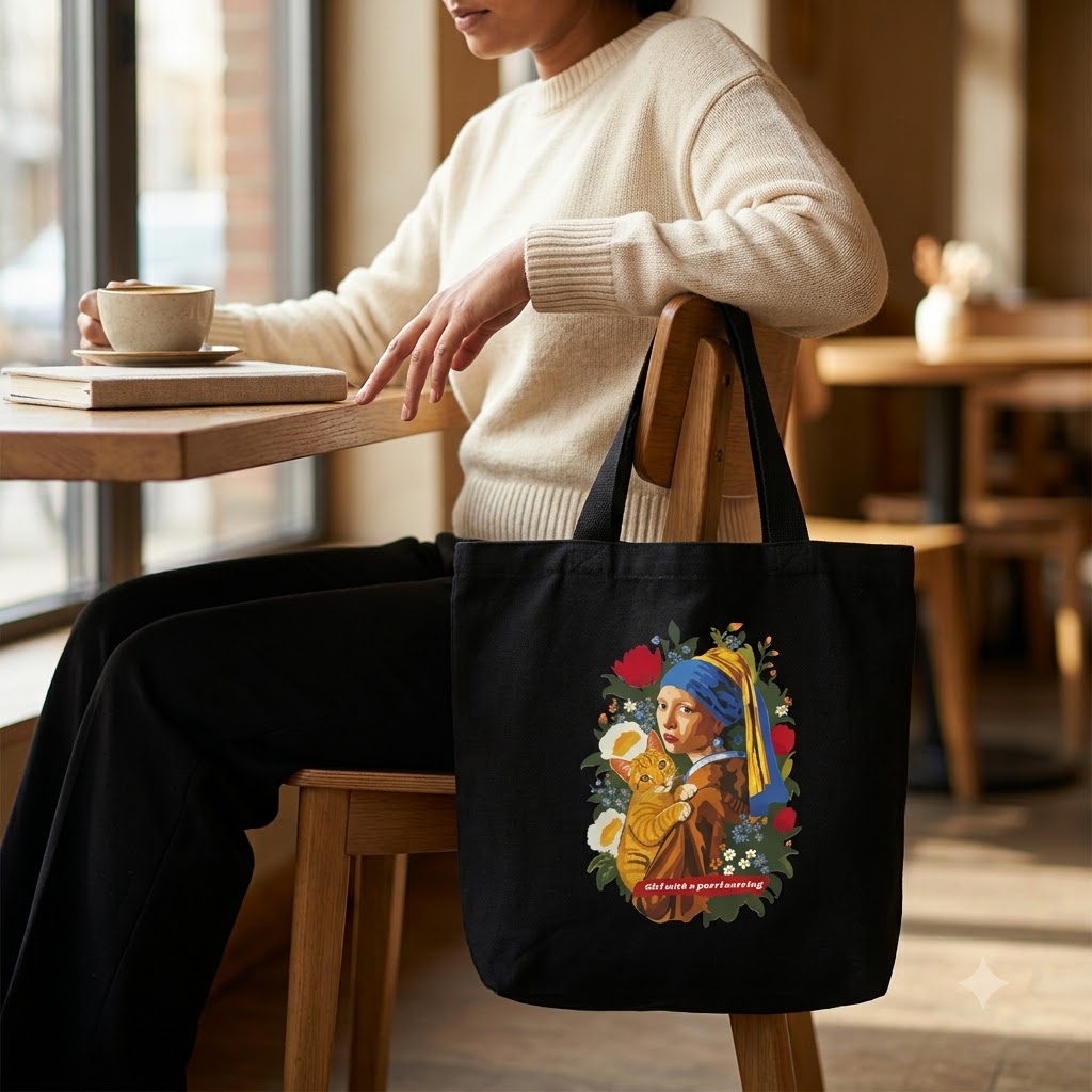 Girl with Purrl Tote Bag