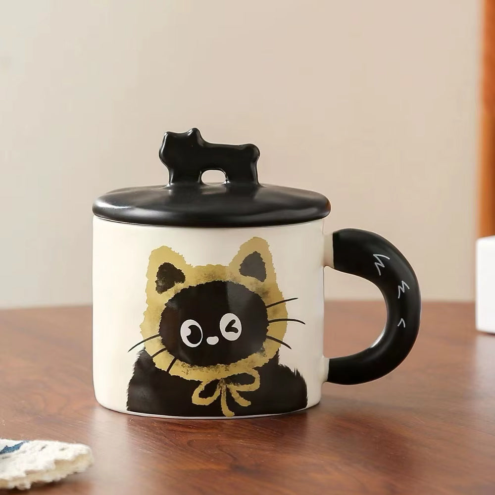 Ceramic Cat Mug with Lid