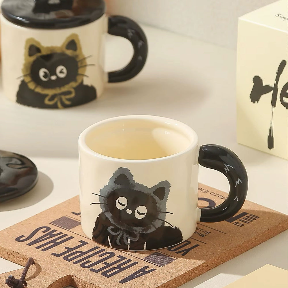 Ceramic Cat Mug with Lid