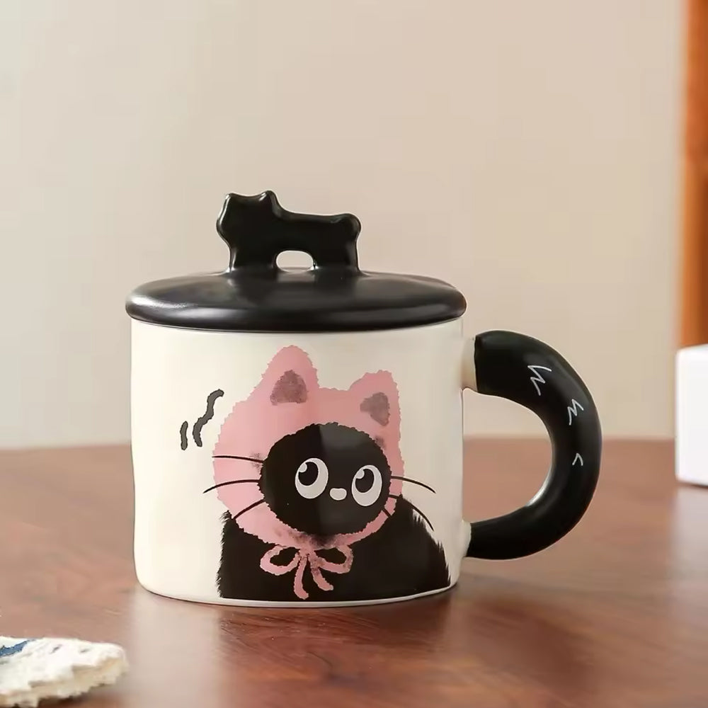 Ceramic Cat Mug with Lid