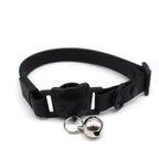 Black cat collar with cat-shaped buckle and silver bell, pet accessory from Soulpurrpose