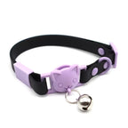 Purple and black cat collar with bell, cat-shaped clasp, pet accessory by Soulpurrpose