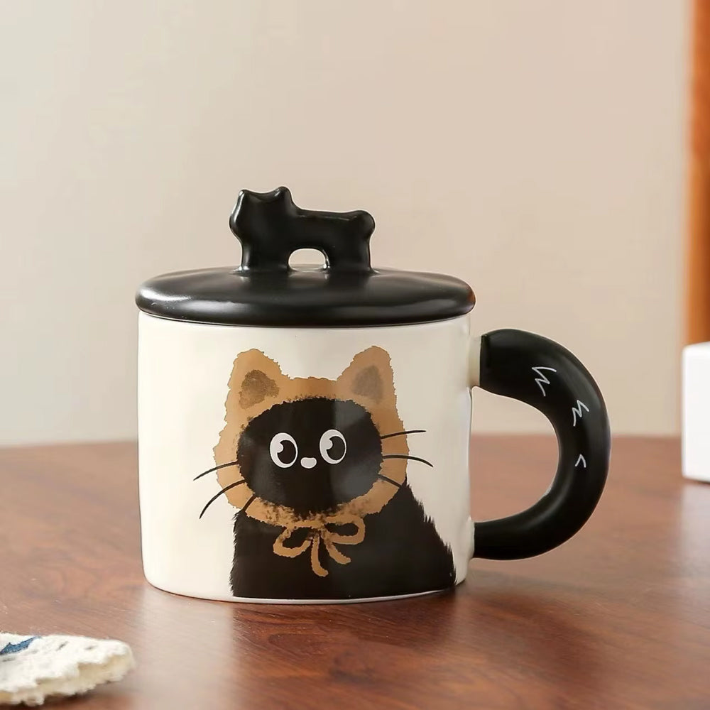 Ceramic Cat Mug with Lid