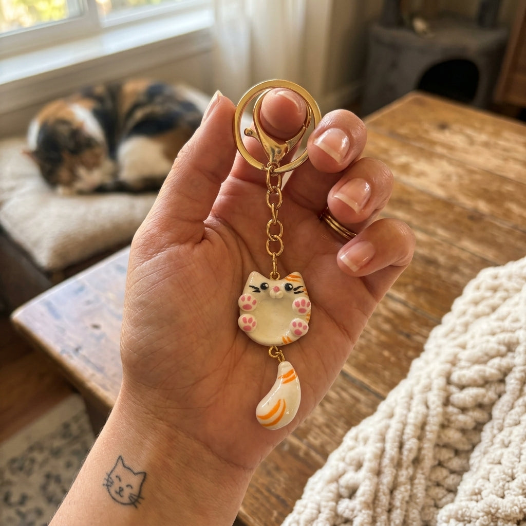 Handmade Tabby Cat Keychain — Limited Edition