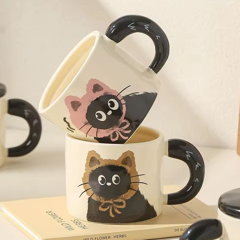 Ceramic Cat Mug with Lid