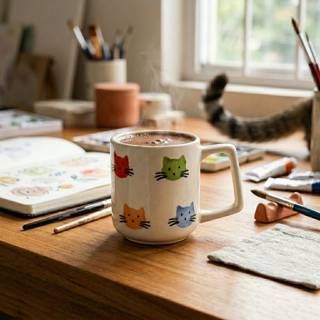 Hand-Painted Cat Ceramic Mug