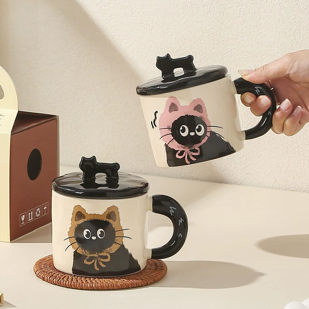 Ceramic Cat Mug with Lid