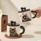 Ceramic Cat Mug with Lid