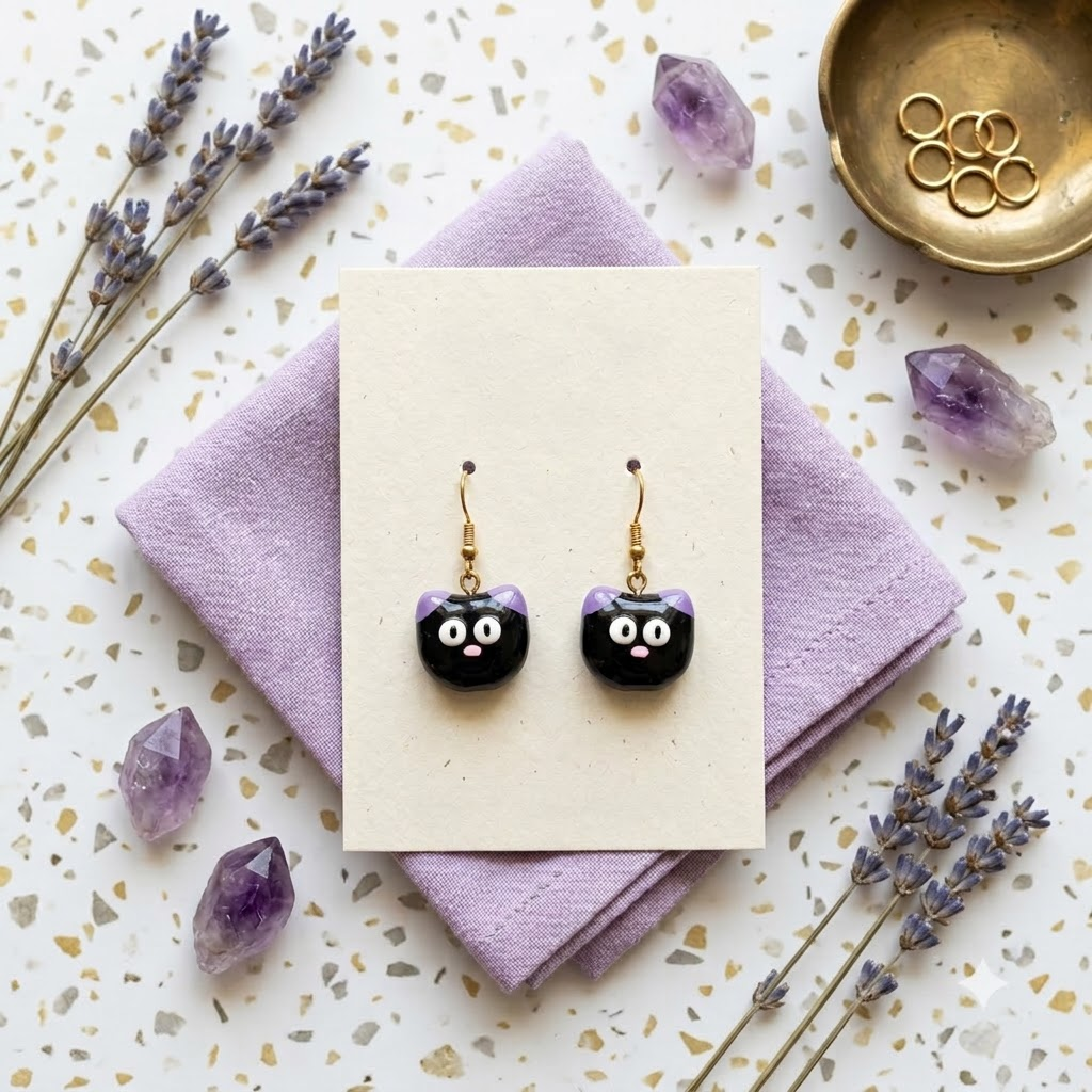 Handmade Black Cat Earrings Limited Edition