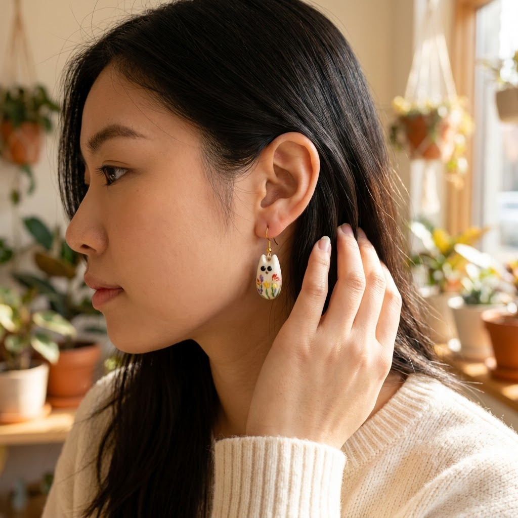 Floral Cat Earrings Limited Edition